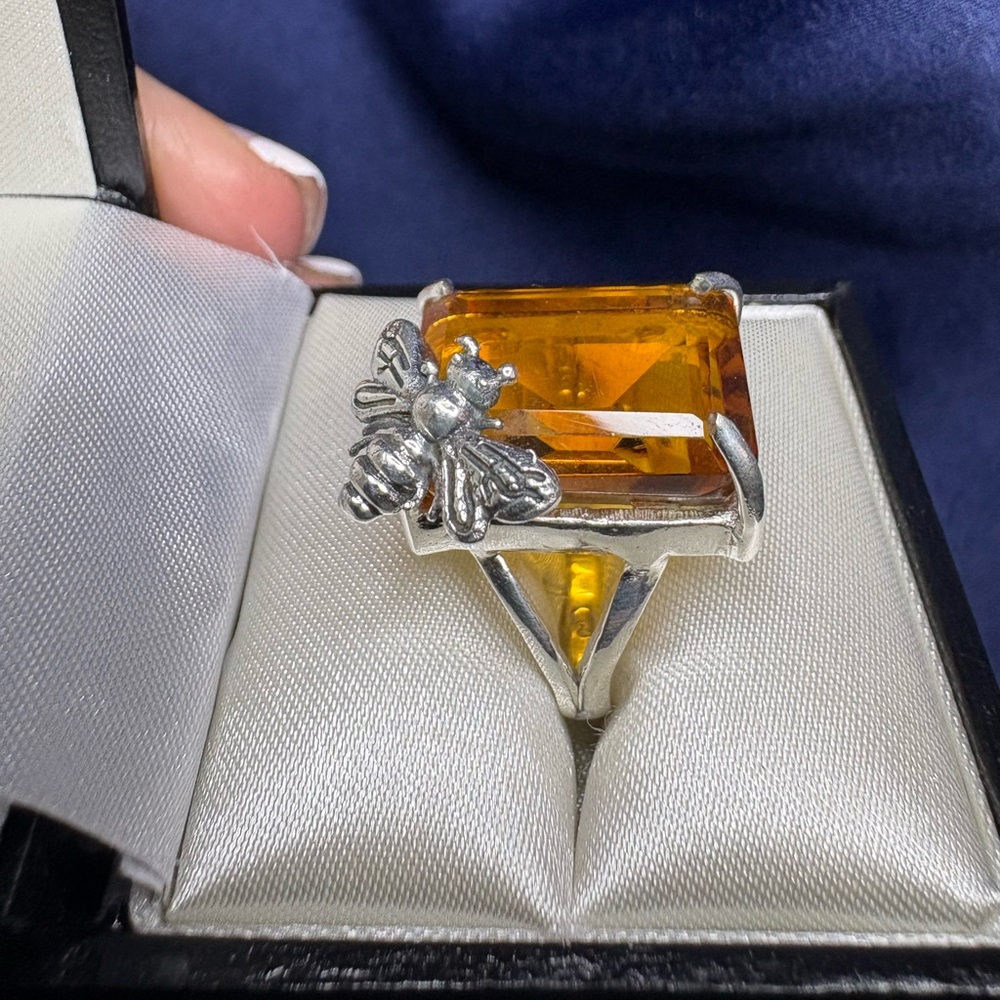 Ring Citrine Gemstone 925 Sterling Silver Honey Bee 🐝 - Picture 2 of 8